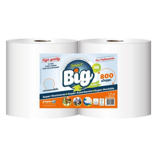 Bobine professionali in cellulosa BIG SMART – 800 strappi super assorbenti e resistenti