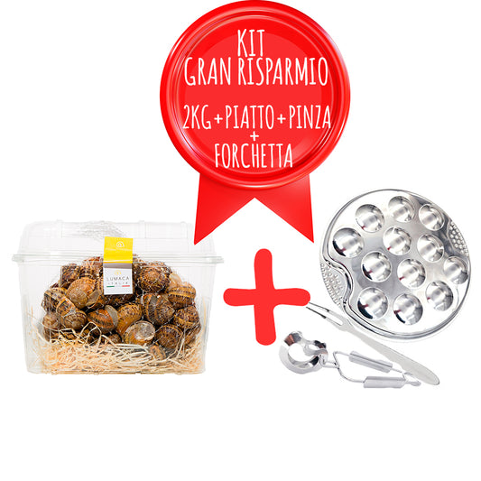 Kit risparmio con 2 kg di lumache fresche e accessori escargot